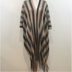 NWT Kendall & James Evening Metallic Net Black Wrap Fringe Shawl Cover Up